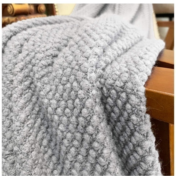 Light Grey Boho Tassel Chunky Knit Dorm/Living/Bedroom Cozy Casual Throw Blanket - Picture 3 of 16